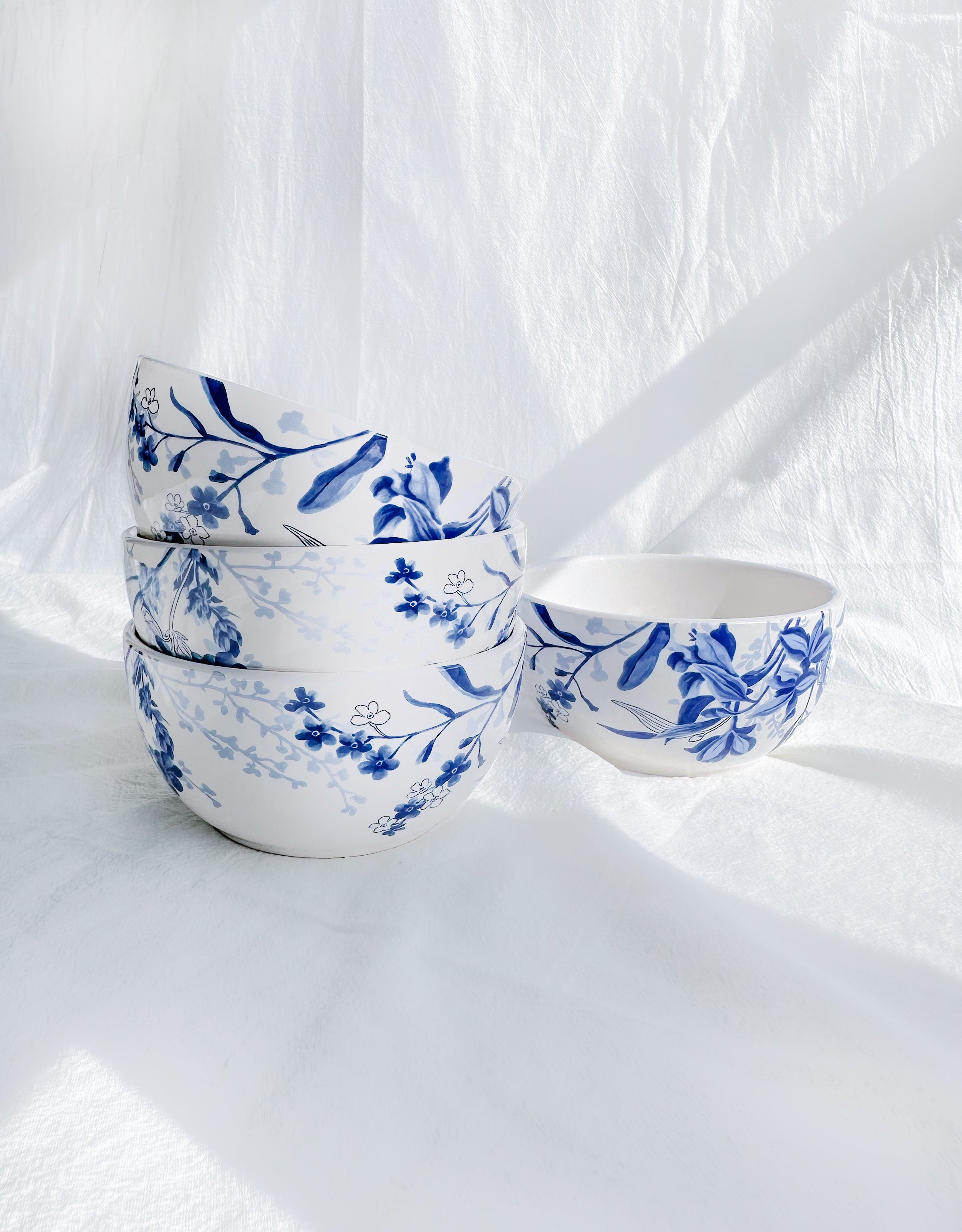 Blue Chintz Floral Bowls, Set of 4