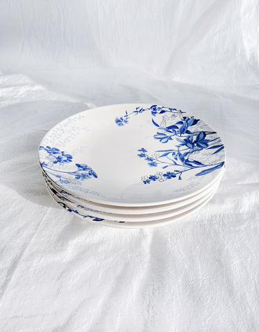 Blue Chintz Floral Dinner Plates, Set of 4