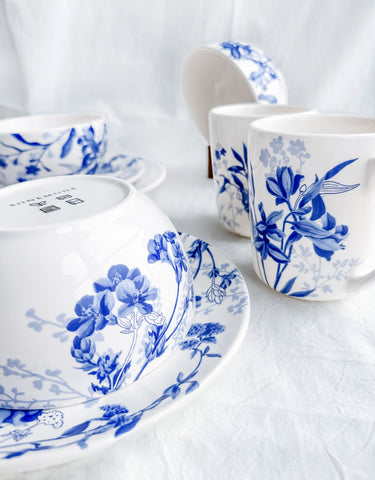 Blue Chintz Floral Mugs, Set of 4