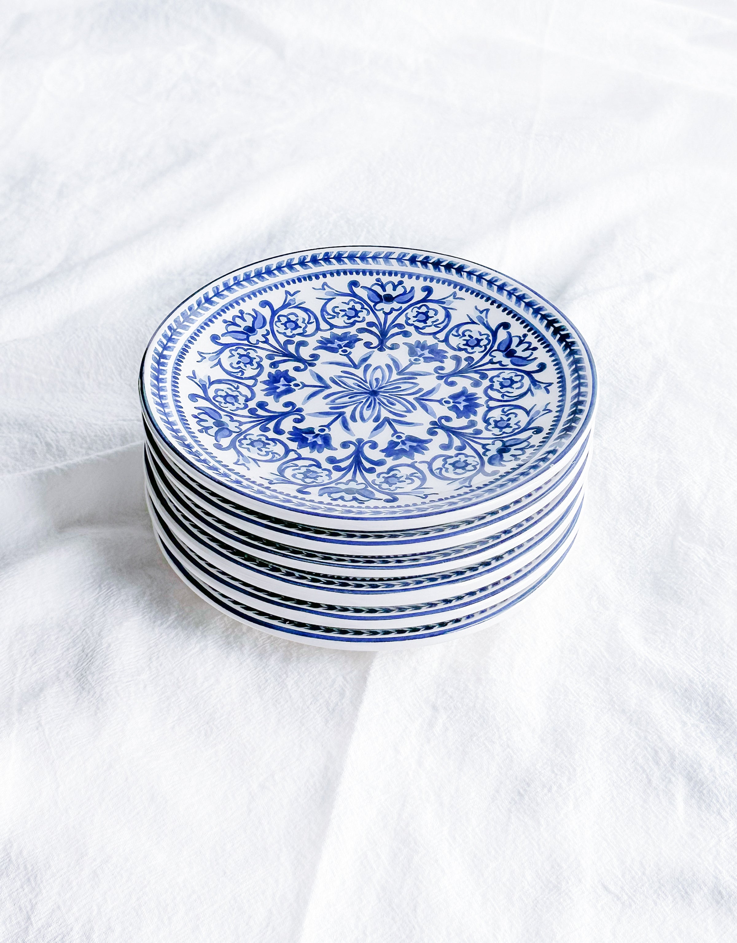 Blue Marrakesh Tile Floral Dessert Plates, Set of 6