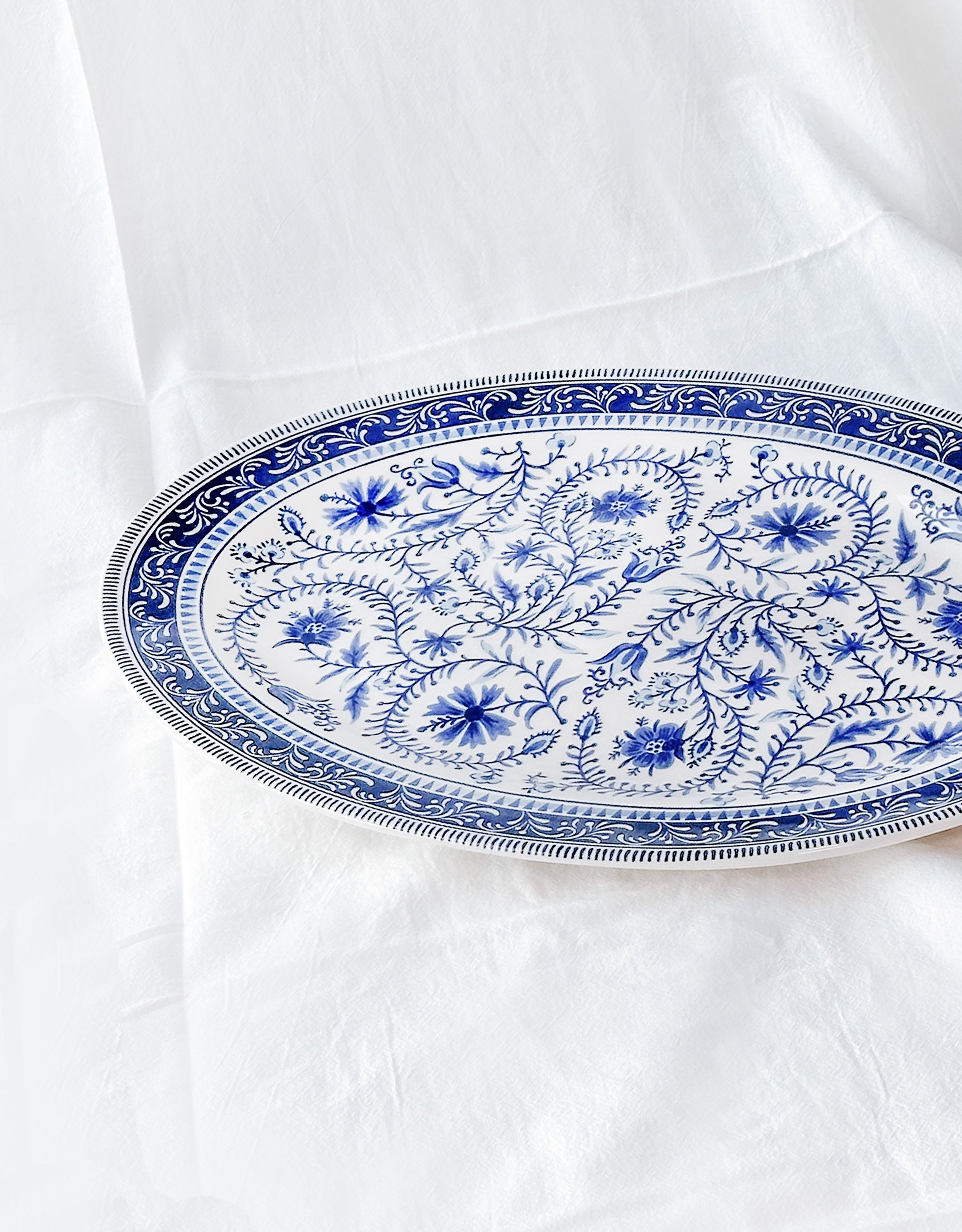 Blue Marrakesh Tile Floral Oval Serving Platter