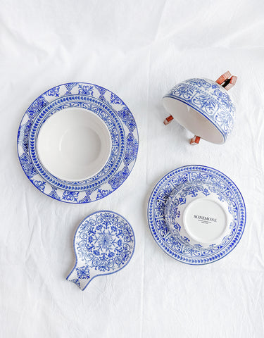 Blue Marrakesh Tile Floral Serving Bowls, Set of 4