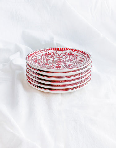 Red Marrakesh Tile Dessert Plates, Set of 6