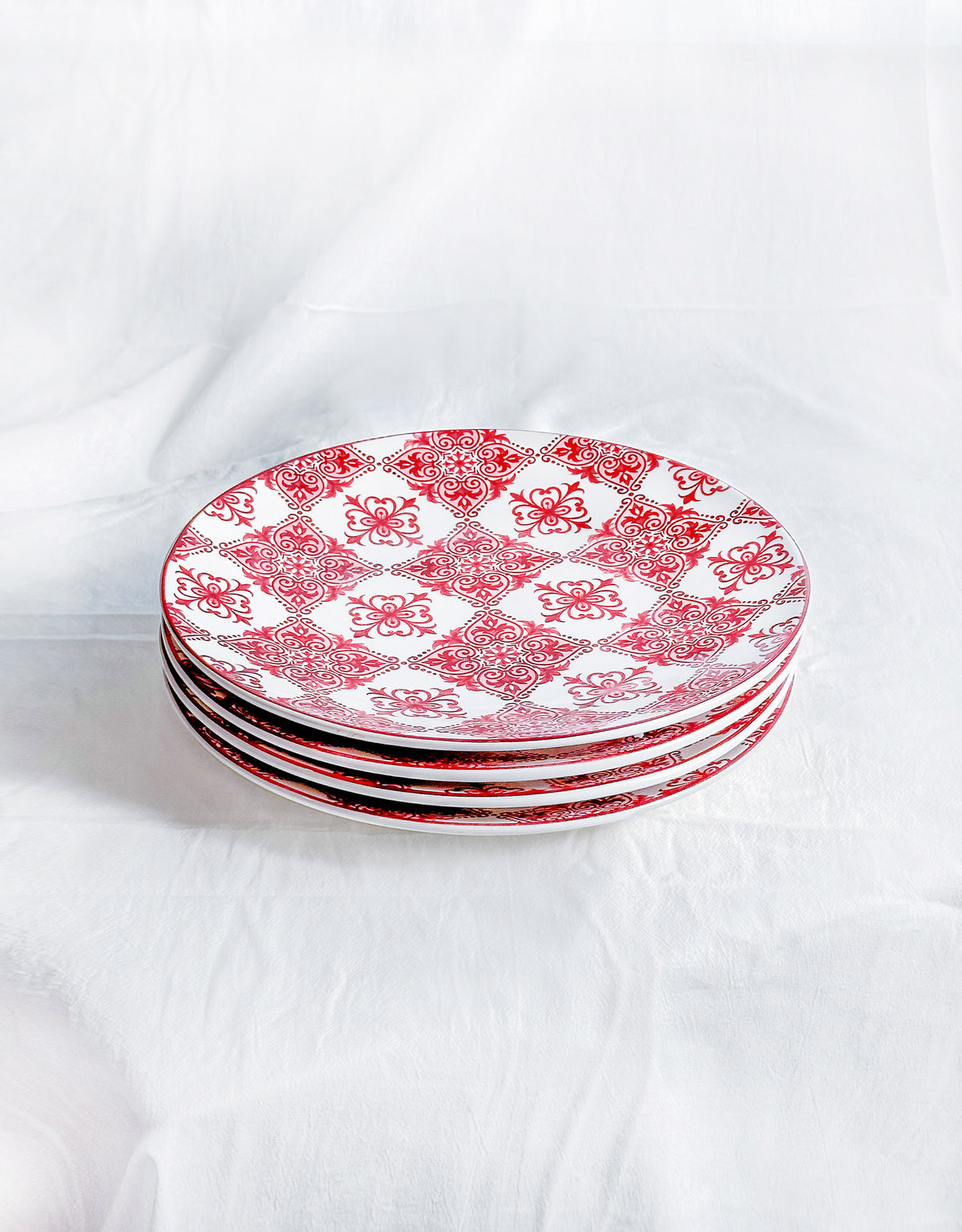 Red Marrakesh Tile Dinner Plates, Set of 4