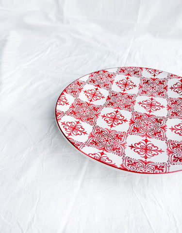 Red Marrakesh Tile Dinner Plates, Set of 4