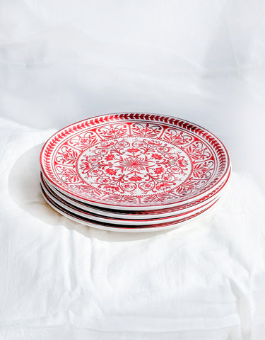 Red Marrakesh Tile Floral Salad Plates, Set of 4