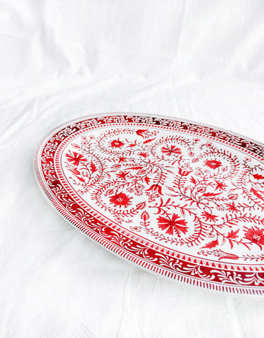 Red Marrakesh Tile Floral Oval Serving Platter