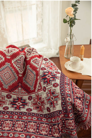 Red Jacquard Sofa Blanket